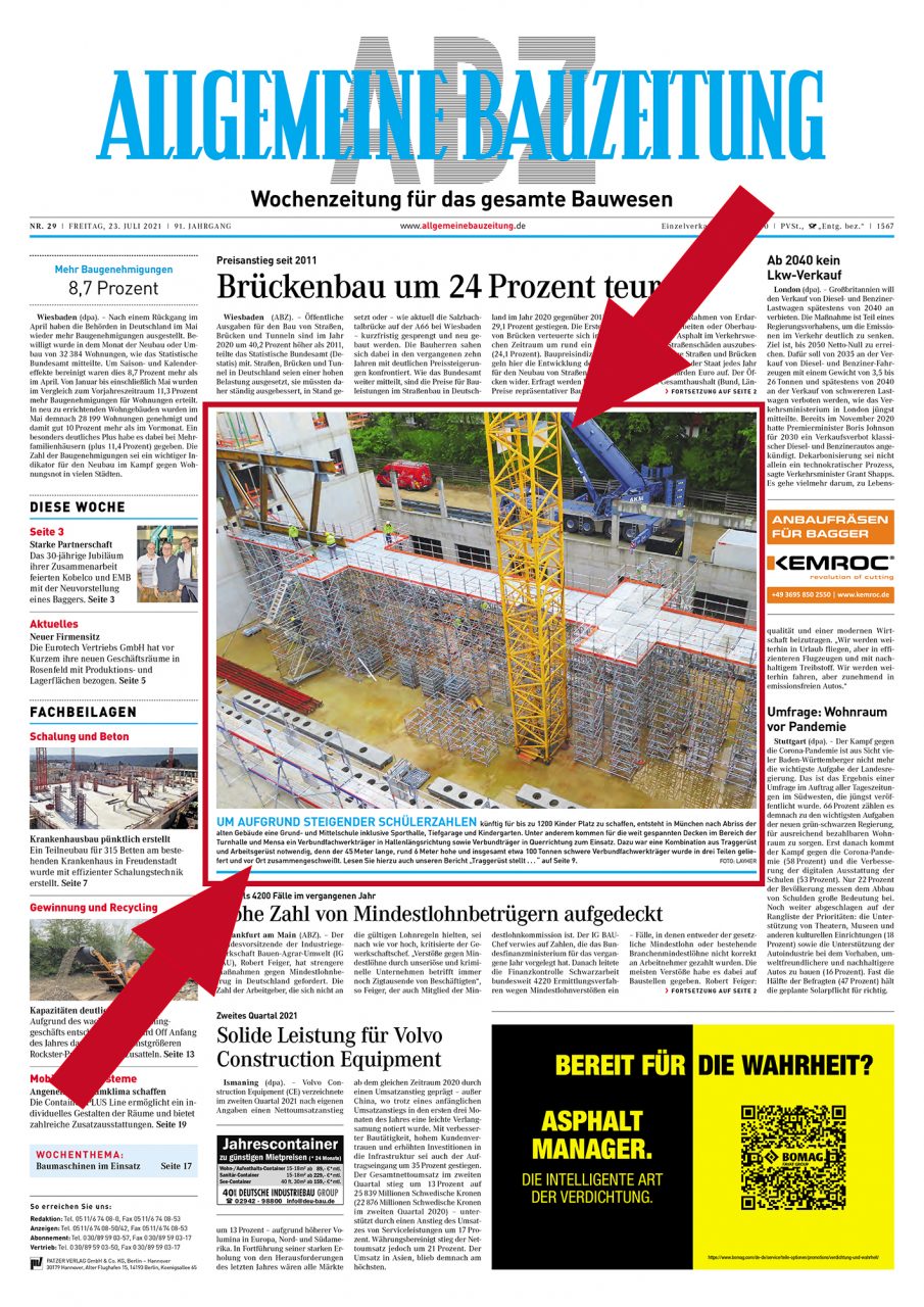 Allgemeine Bau Zeitung Ausgabe Titelseite  