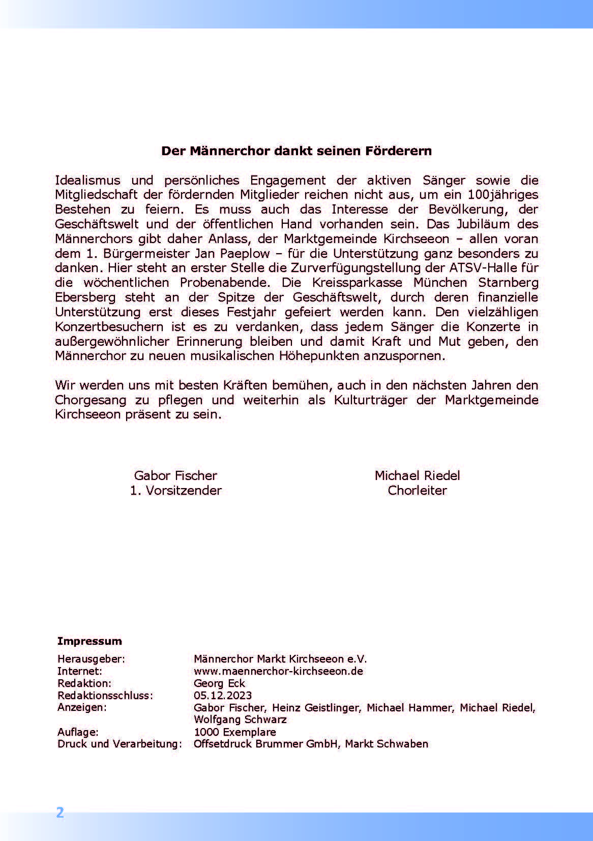 festschrift des maennerchores markt kirchseeon seite 